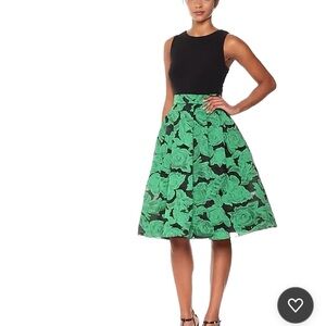 SLNY Black & Green Embroidered Organza Fit Flare Dress Size 10